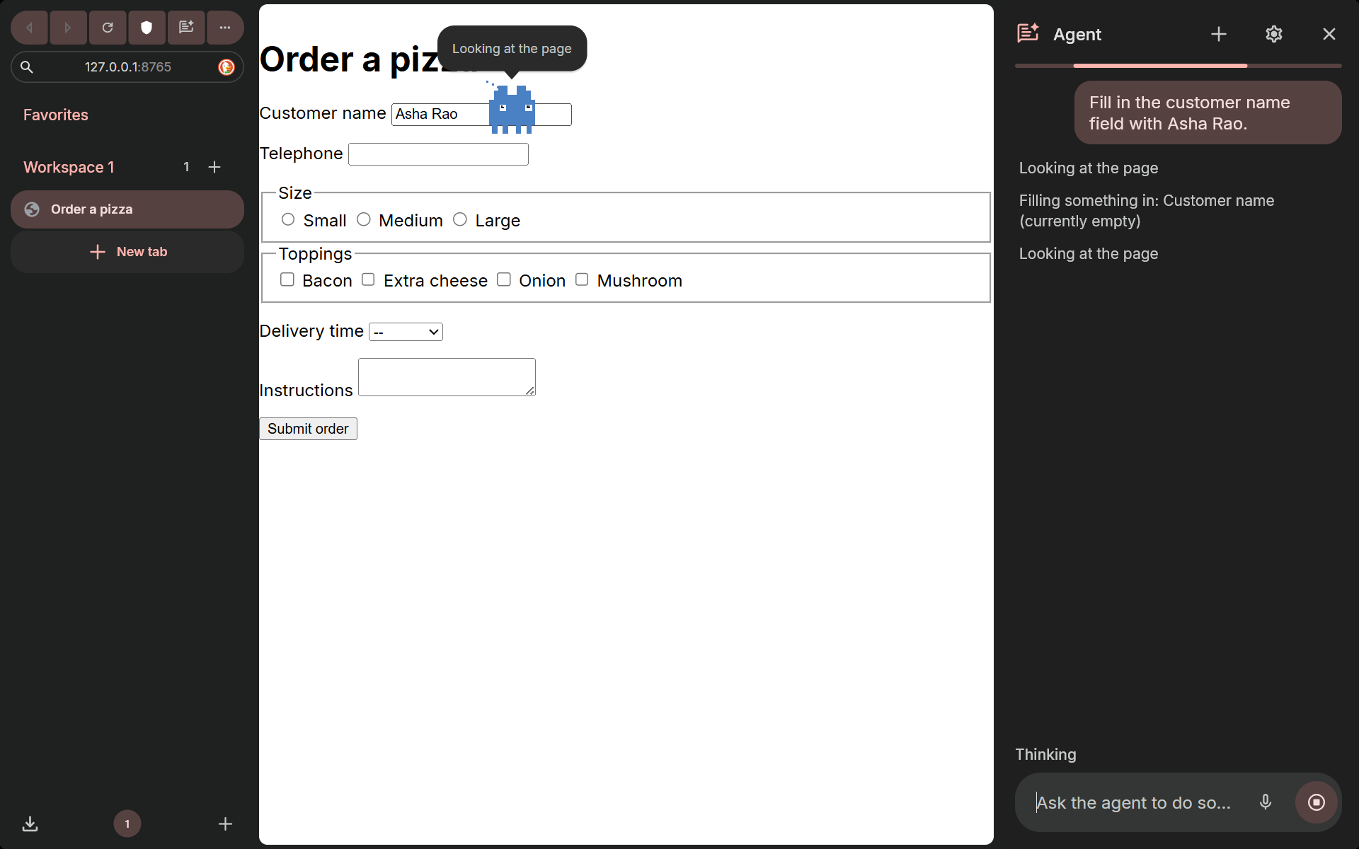 The mascot filling in a form
